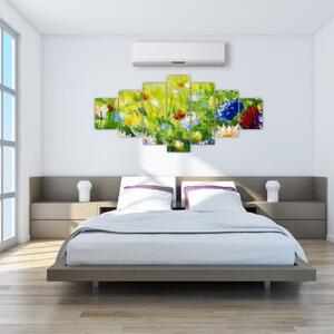 Obraz rozkvetlé louky, olejomalba (210x100 cm)