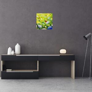 Obraz rozkvetlé louky, olejomalba (30x30 cm)
