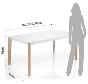 Jídelní stůl rozkládací WARM 160-240cm TOMASUCCI (barva - nohy - masivní dub, deska - bílá mat MDF)