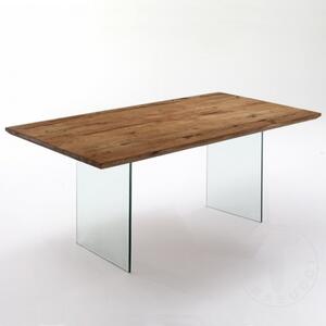 Jídelní stůl FLOAT 180cm TOMASUCCI (barva - deska - masivní dub, nohy - tvrzené sklo)