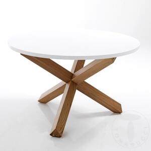 Jídelní stůl kulatý 120cm FRISIA TOMASUCCI (barva - nohy - masivní dub, deska - bílá mat MDF)