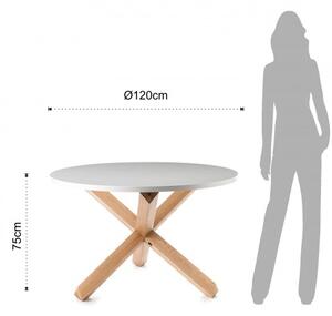 Jídelní stůl kulatý 120cm FRISIA TOMASUCCI (barva - nohy - masivní dub, deska - bílá mat MDF)