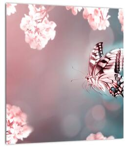 Obraz - Motýl mezi květy (30x30 cm)