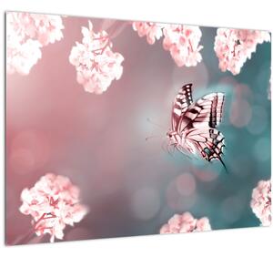 Obraz - Motýl mezi květy (70x50 cm)