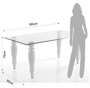 Skleněný jídelní stůl ZEUS 180cm TOMASUCCI (barva - bílá, masivní dřevo borovice, sklo)