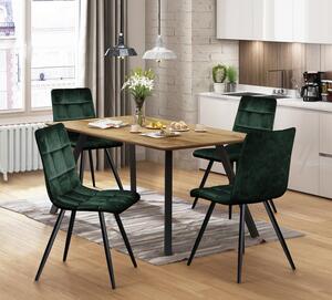 Jídelní stůl BERGEN dub + 4 židle BERGEN zelený samet