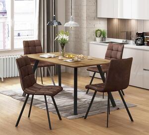 Idea nábytek Jídelní stůl BERGEN dub + 4 židle BERGEN hnědé mikrovlákno