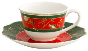Vánoční sada 2 šálků s podšálky na kávu, čaj Tempo di Festa BRANDANI (barva - porcelán, bílá/červená/zelená)