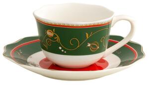 Vánoční sada 2 šálků s podšálky na kávu, čaj Tempo di Festa BRANDANI (barva - porcelán, bílá/červená/zelená)