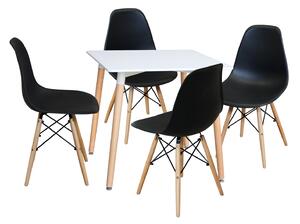 Jídelní stůl 80x80 UNO bílý + 4 židle UNO černé
