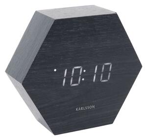 Budík Hexagon s LED displejem Karlsson (Barva - dřevěná dýha černá)