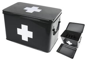 Plechový box lékárnička L Present Time (Barva- černá, bílý kříž)