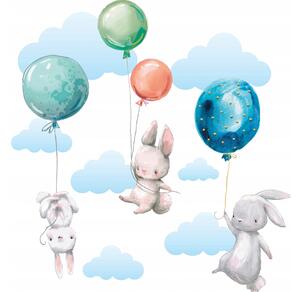 Vulpi Dětské samolepky na zeď Zajíčci na balónech 100x50 cm