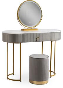 Luxusní toaletní stolek s taburetkou šedozlatý Ashley | jaks