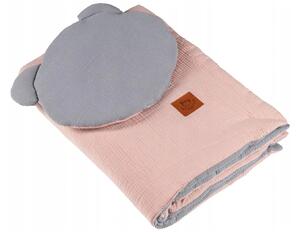 Infantino Mušelínová deka 100x70 s polštářkem Teddy 35x30 Barva: šedá-růžová