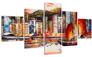 Obraz - Victoria Harbor, Hong Kong, olejomalba (125x70 cm)