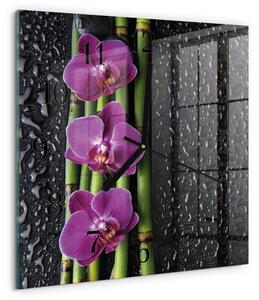 Skleněné hodiny na stěnu Orchidej zskc-30x30-00177142