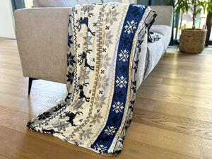 Bílo-modrá vánoční mikroplyšová deka WINTER Rozměr: 160 x 200 cm