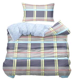 Bavlissimo 2-dílné povlečení bavlněné kárované šedé modré 140x200 na jednu postel