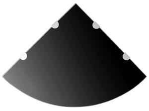 Rohová police s chromovými podpěrami - sklo černé | 45x45 cm
