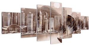 Obraz - Victoria Harbor, Hong Kong, sépiový efekt (210x100 cm)
