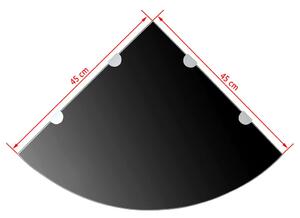 Rohová police s chromovými podpěrami - sklo černé | 45x45 cm