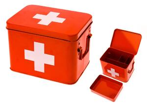 Plechový box lékárnička M Present Time (Barva- červená, bílý kříž)