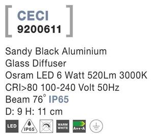 Nova Luce Venkovní stropní svítidlo CECI černý hliník skleněný difuzor Osram LED 6W 3000K 76st. IP65 Barva: Bílá