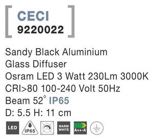Nova Luce Venkovní stropní svítidlo CECI černý hliník skleněný difuzor Osram LED 3W 3000K 52st. IP65 - VÝPRODEJ