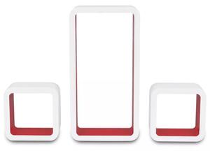 3 červeno-bílé plovoucí MDF police / kostky na knihy/DVD
