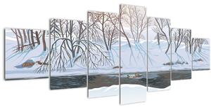 Obraz - Liška v zimní krajině (210x100 cm)