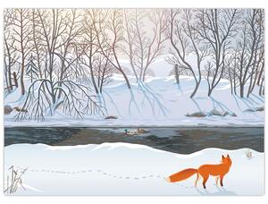 Obraz - Liška v zimní krajině (70x50 cm)