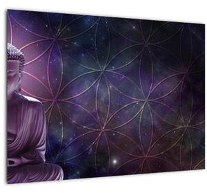 Skleněný obraz - Buddha s květy života (70x50 cm)