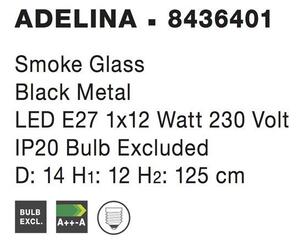 Nova Luce Závěsné svítidlo ADELINA kouřové sklo černý kov E27 1x12W