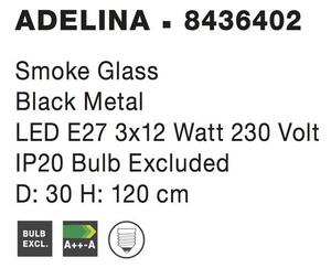Nova Luce Závěsné svítidlo ADELINA kouřové sklo černý kov E27 3x12W
