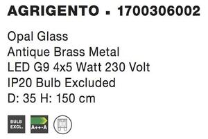 Nova Luce Závěsné svítidlo AGRIGENTO opálové sklo antický mosazný kov G9 4x5W