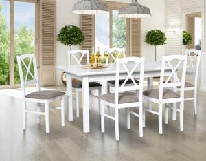Drewmix jídelní sestava DX 37 + odstín dřeva (židle + nohy stolu) bílá, odstín lamina (deska stolu) bílá, potahový materiál látka