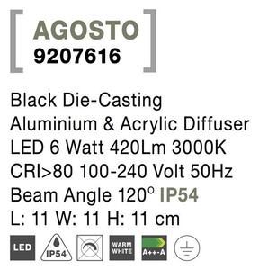 Nova Luce Venkovní nástěnné svítidlo AGOSTO černý hliník a akrylový difuzor LED 6W 3000K 120st. IP54