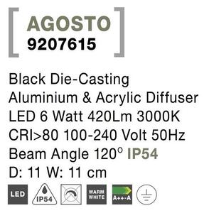 Nova Luce Venkovní nástěnné svítidlo AGOSTO černý hliník a akrylový difuzor LED 6W 3000K 120st. IP54