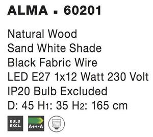 Nova Luce Stojací lampa ALMA přírodní Dřevo bílé stínidlo černý kabel E27 1x12W