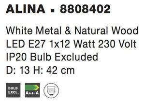 Nova Luce Stolní lampa ALINA bílá kov a přírodní Dřevo E27 1x12W
