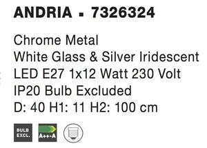 Nova Luce Závěsné svítidlo ANDRIA chromovaný kov bílé sklo a stříbrná E27 1x12W