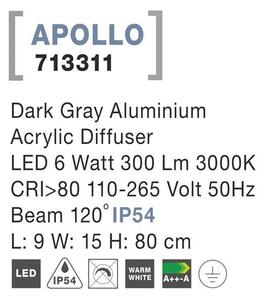 Nova Luce Venkovní sloupkové svítidlo APOLLO tmavě šedý hliník akrylový difuzor LED 5W 3000K, IP54