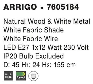 Nova Luce Stojací lampa ARRIGO přírodní Dřevo a bílá kov bílé stínidlo E27 1x12W