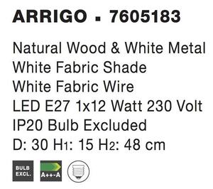 Nova Luce Stolní lampa ARRIGO přírodní Dřevo a bílá kov bílé stínidlo E27 1x12W