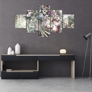 Obraz květin na dřevěném kole (125x70 cm)