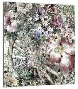 Obraz květin na dřevěném kole (30x30 cm)