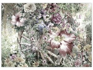 Obraz květin na dřevěném kole (70x50 cm)