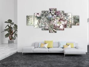Obraz květin na dřevěném kole (210x100 cm)