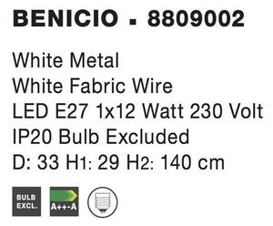 Nova Luce Závěsné svítidlo BENICIO bílá kov bílá kabel E27 1x12W